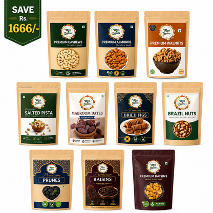 Super Saver 2kg Combo - High Value (Set of 10 - Cashews, Almonds, Walnuts, Pista, Dates, Figs, Brazil Nuts, Prunes, Raisins & Black Raisins)