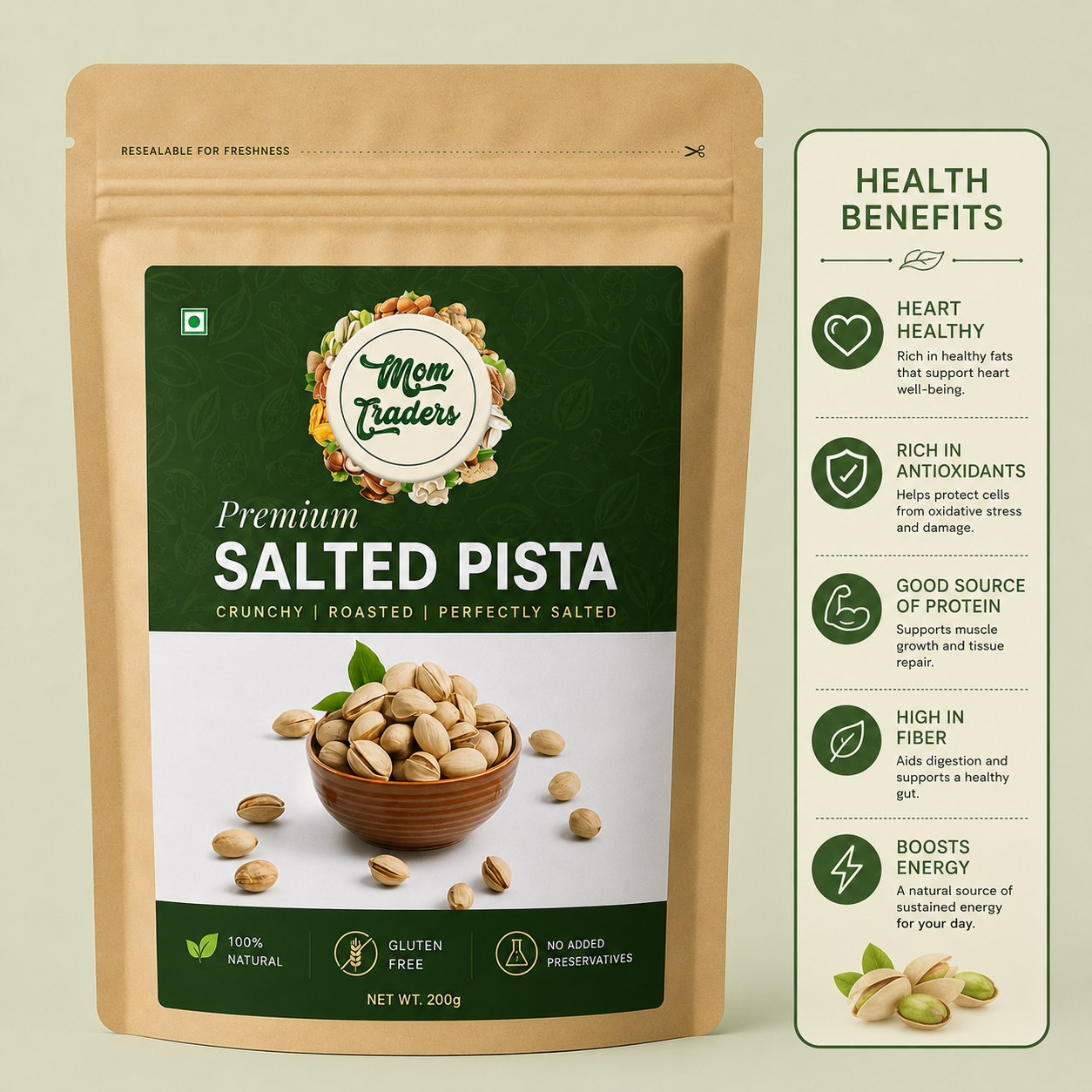 Buy Mild Salted Pistachios Online – High-Protein, Heart & Eye Healthy | MOM TRADERS