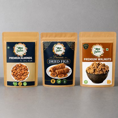 Premium Nuts & Figs Combo – Almonds, Walnuts & Dried Figs - Each  200 Grams  | Mom Traders