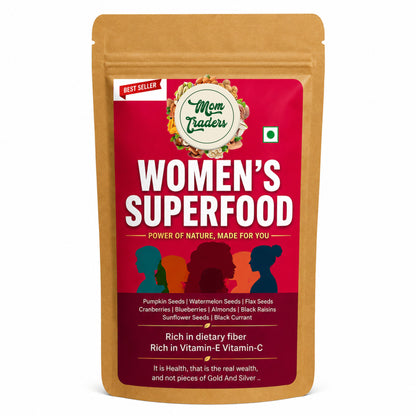Package of 'Women's Superfood' with a red label and brown sides on a white background